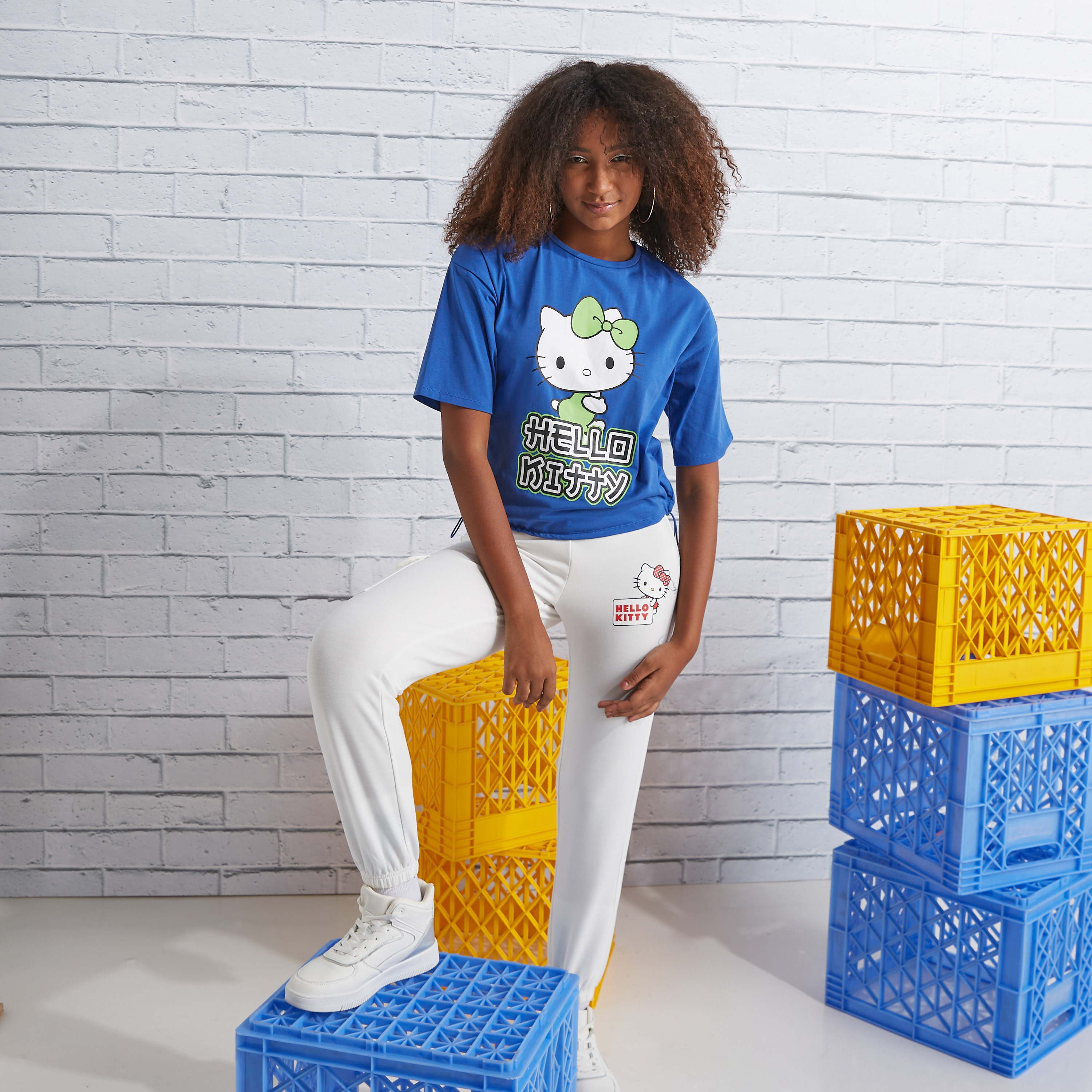 Shop Hello Kitty Print T shirt with Short Sleeves and Drawstring Detail Hem Online Max Kuwait