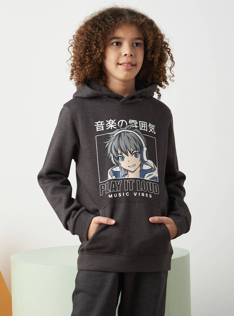 Anime Print Hooded Sweatshirt with Kangaroo Pockets-Hoodies & Sweatshirts-image-0