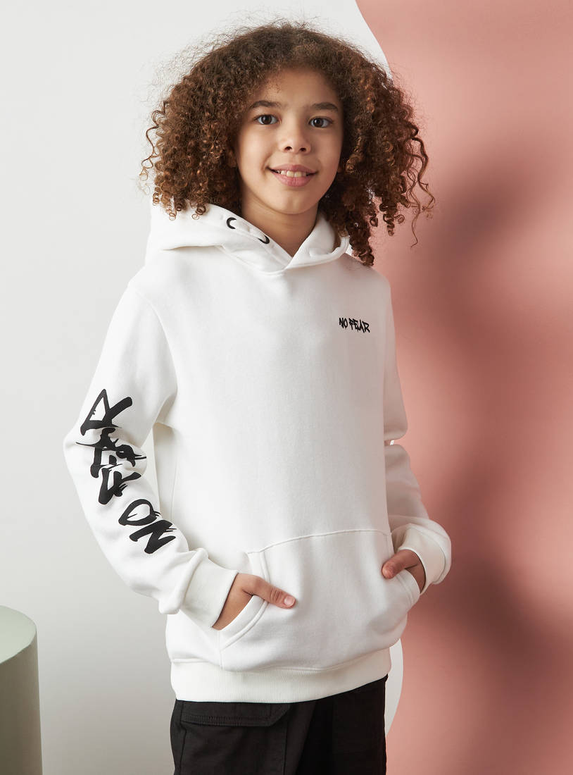 Slogan Print Hooded Sweatshirt with Kangaroo Pockets-Hoodies & Sweatshirts-image-0