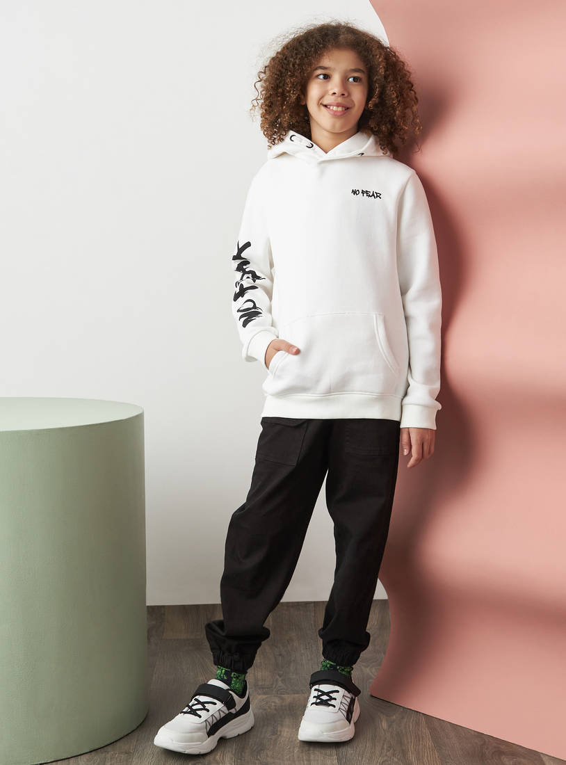 Slogan Print Hooded Sweatshirt with Kangaroo Pockets-Hoodies & Sweatshirts-image-1
