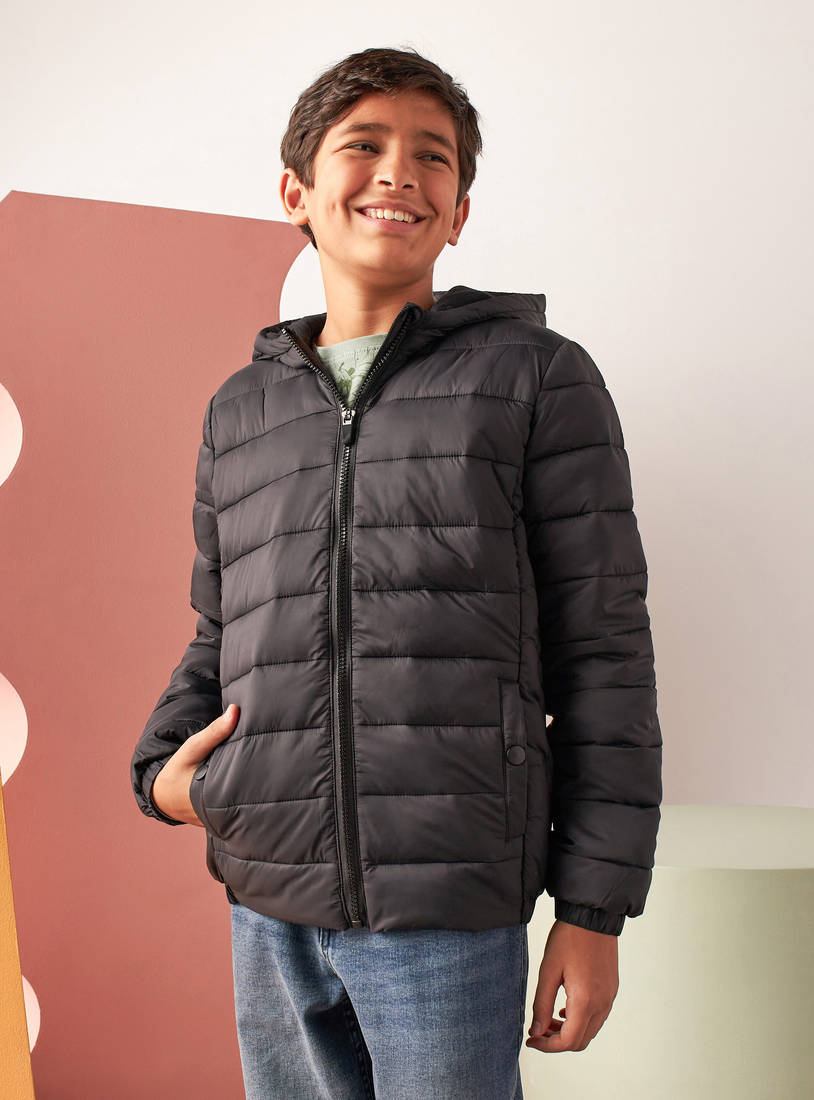 Zip Through Puffer Jacket with Pockets-Jackets-image-0