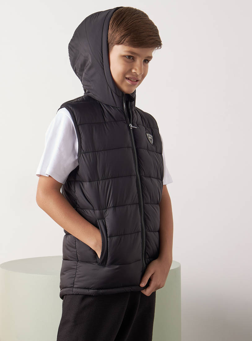 Quilted Zip Through Gilet with Hood-Jackets-image-0