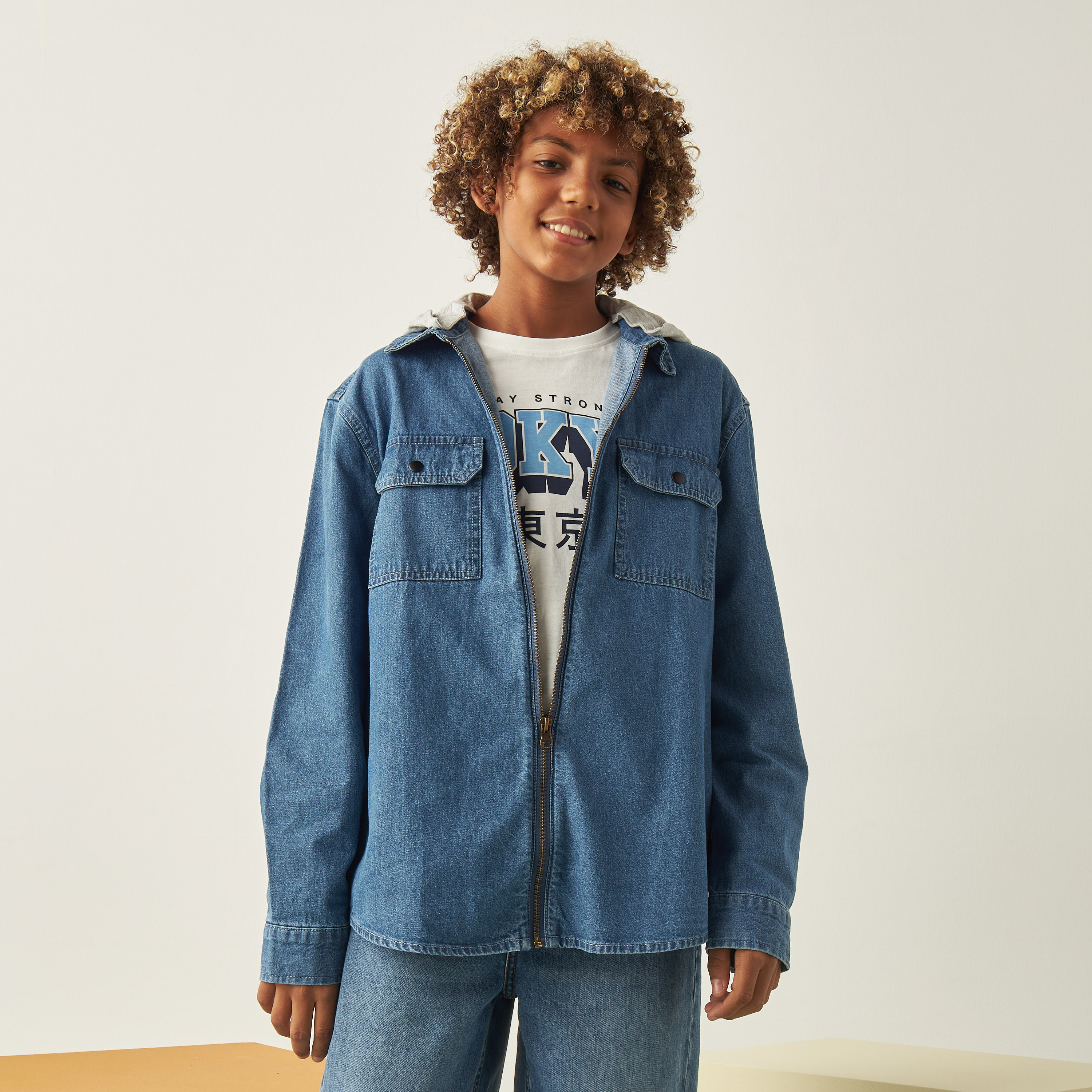 Denim best sale hooded shirt