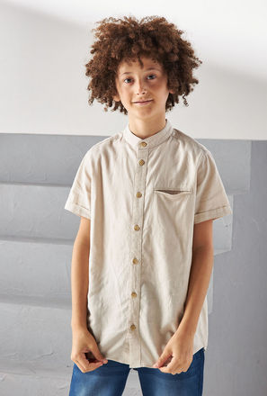 Plain Mandarin Collar Shirt with Pocket-mxkids-boyseighttosixteenyrs-clothing-teesandshirts-shirts-0