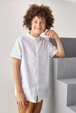 Plain Mandarin Collar Shirt with Pocket-mxkids-boyseighttosixteenyrs-clothing-teesandshirts-shirts-0