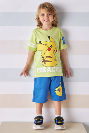 Pikachu Print T-shirt and Shorts Set-mxkids-boystwotoeightyrs-clothing-character-setsandoutfits-1