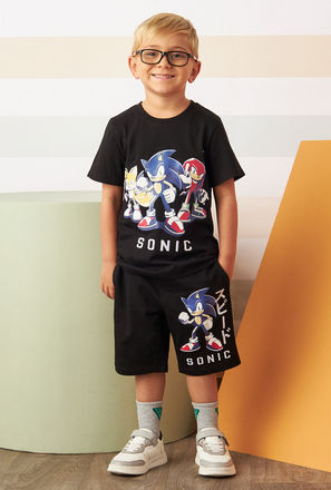 Sonic the Hedgehog Print T-shirt and Shorts Set-mxkids-boystwotoeightyrs-clothing-character-setsandoutfits-2
