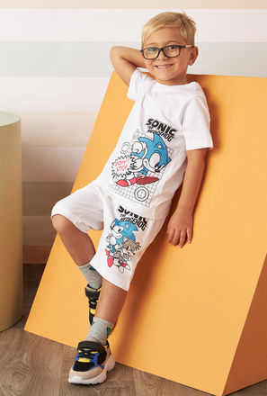 Sonic the Hedgehog Print T-shirt and Shorts Set-mxkids-boystwotoeightyrs-clothing-character-setsandoutfits-3
