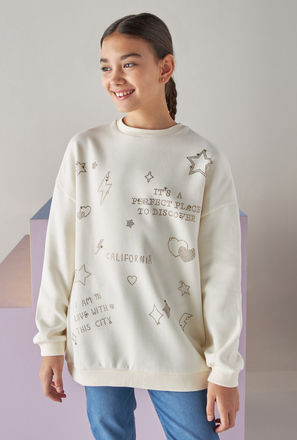 Embellished Sweatshirt with Drop Shoulder Sleeves-mxkids-girlseighttosixteenyrs-clothing-hoodiesandsweatshirts-3