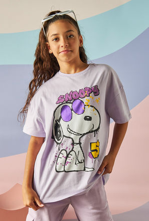 Snoopy Print Oversized T-shirt-mxkids-girlseighttosixteenyrs-clothing-character-topsandtshirts-1
