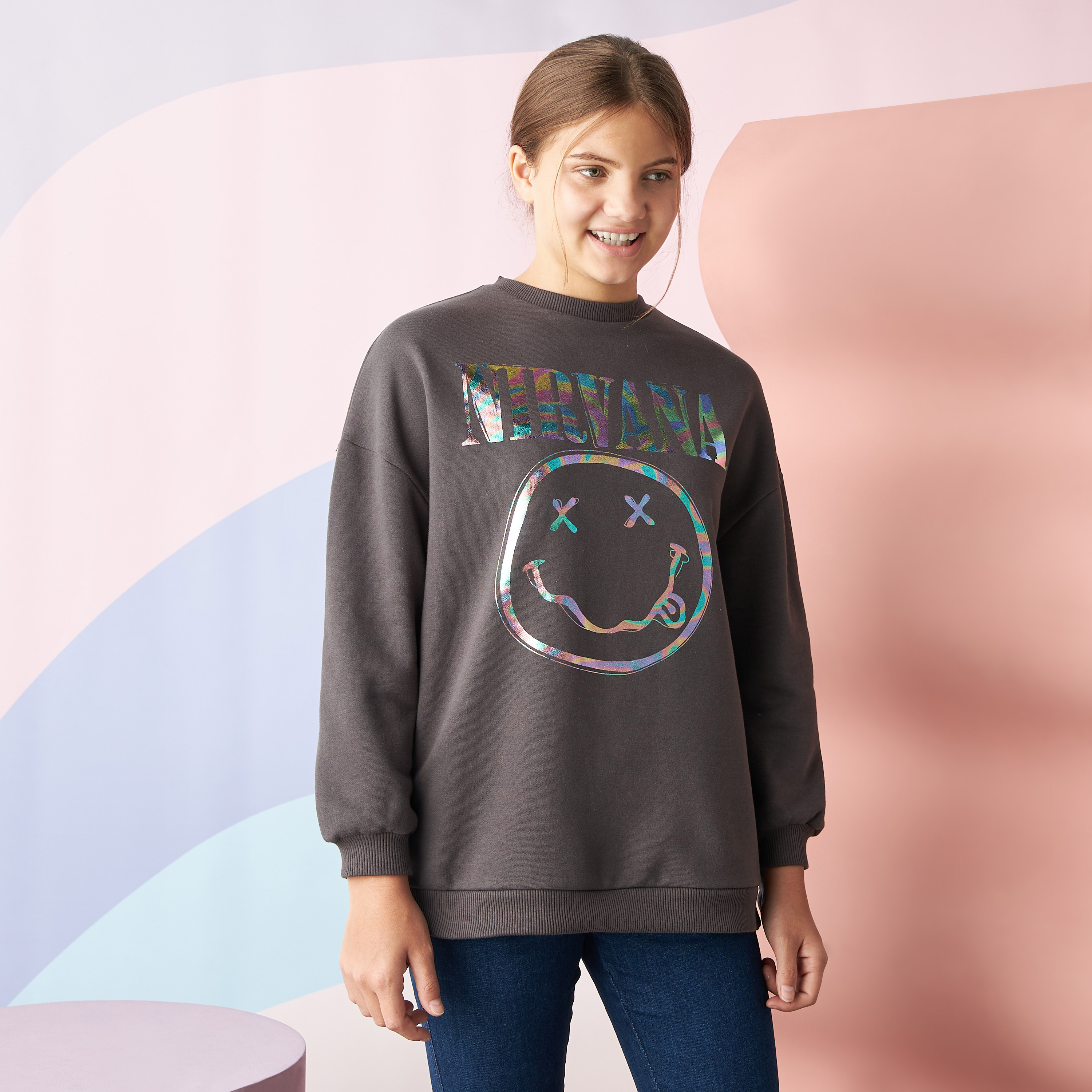 Shop Nirvana Print Sweatshirt Online Max Oman