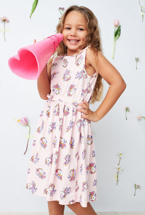 All-Over Unicorn Print Dress-mxkids-girlstwotoeightyrs-clothing-dresses-casualdresses-0