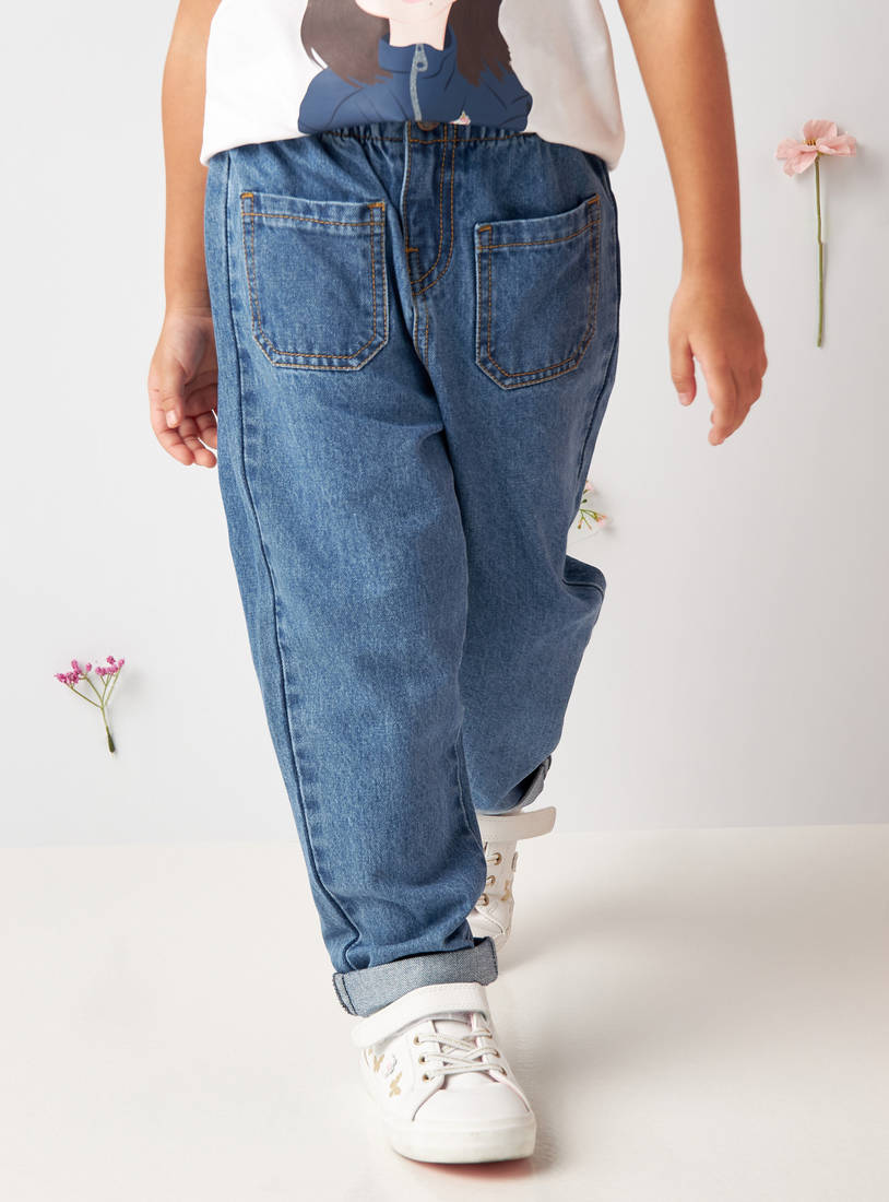 Plain Paperbag Waist Jeans-Jeans-image-0
