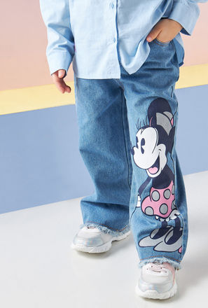 Minnie Mouse Print Wide Leg Jeans-mxkids-girlstwotoeightyrs-clothing-character-bottoms-3