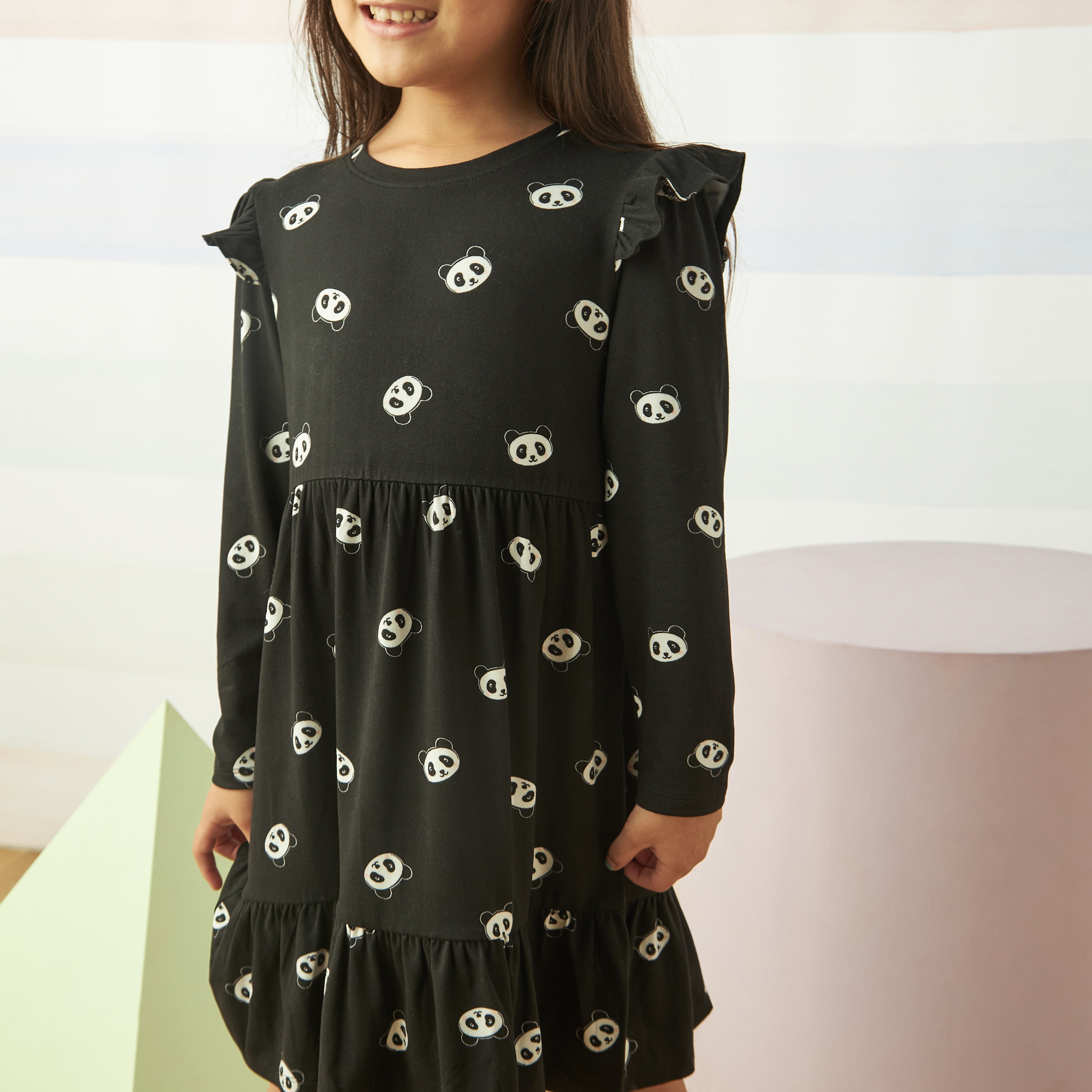 Shop All-Over Panda Print Dress with Ruffles Online | Max UAE