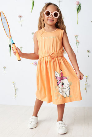 Bunny Print Sleeveless Dress with Drawstring Waist-mxkids-girlstwotoeightyrs-clothing-dresses-casualdresses-0