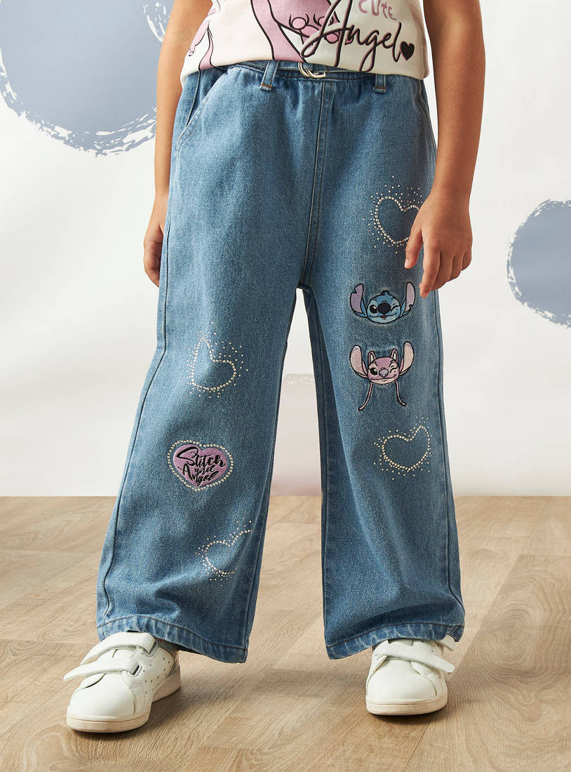 Stitch Embroidered Wide Leg Jeans-Jeans-image-0