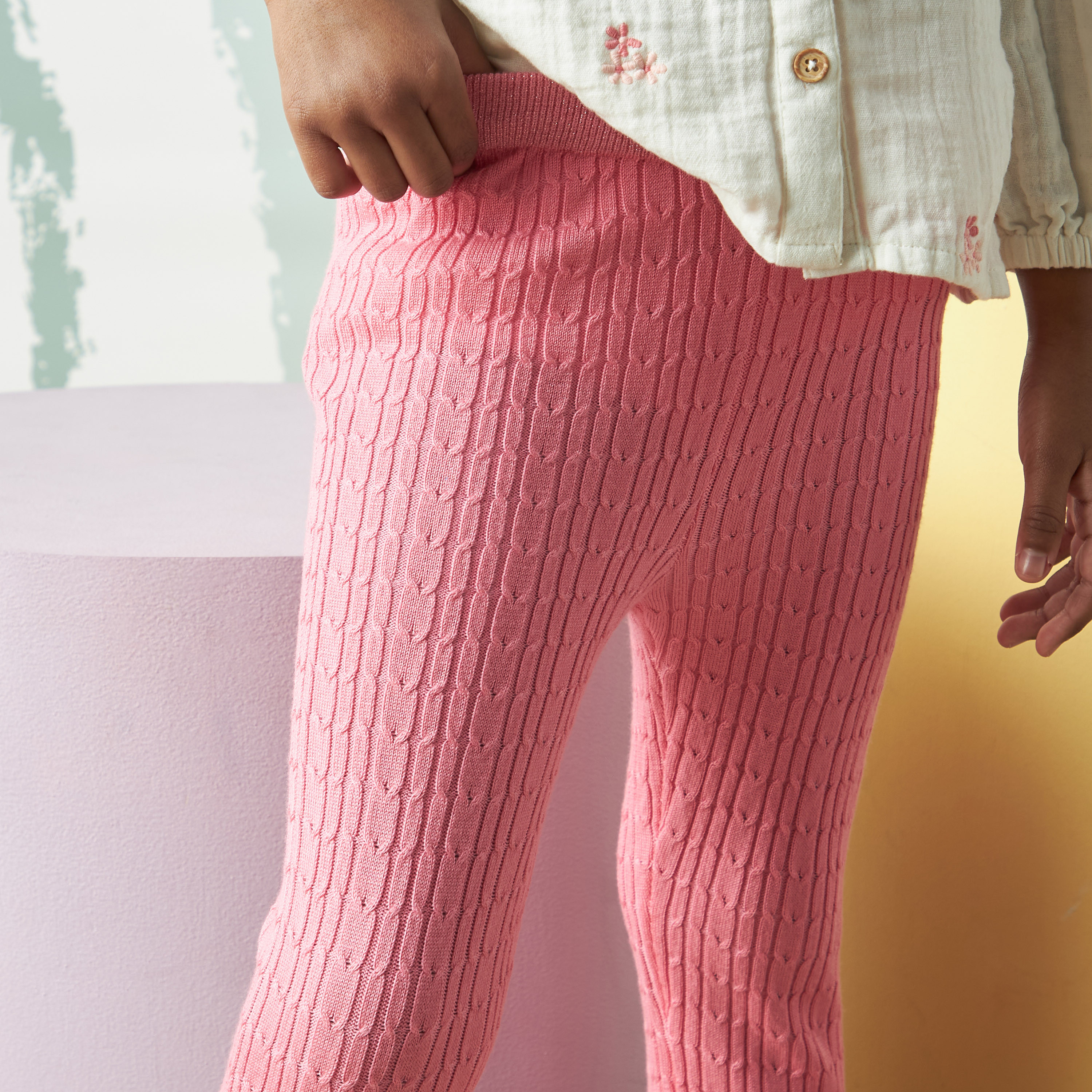 QED London Cable Knit Sweater And Leggings Set In Pink, 52% OFF