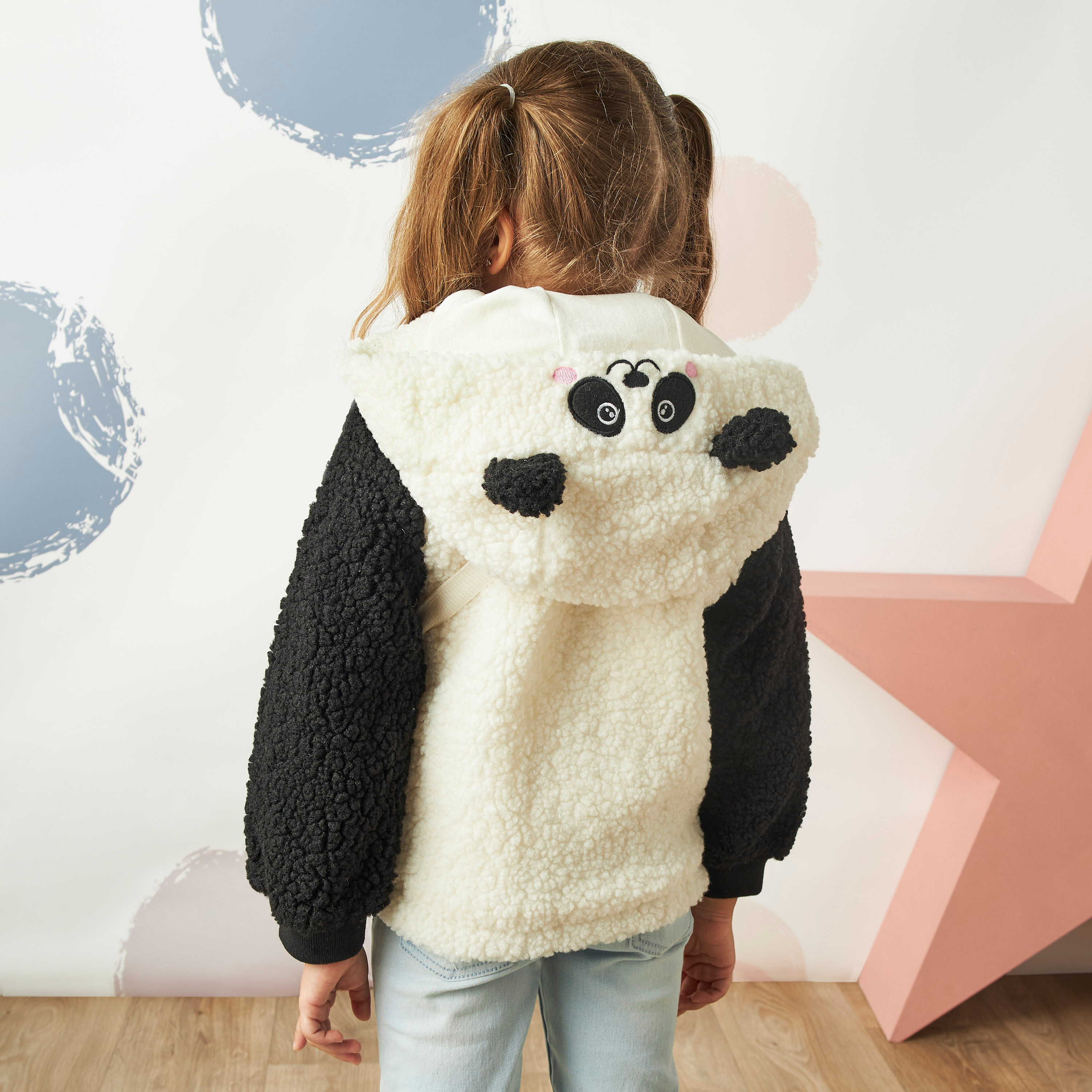 Shop Panda Applique Zip Through Hoodie with Bag Online Max Oman