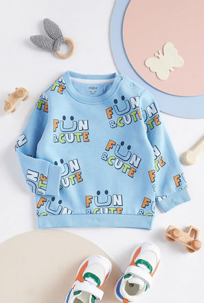 All-Over Typographic Print Sweatshirt with Button Closure-mxkids-babyboyzerototwoyrs-clothing-hoodiesandsweatshirts-3