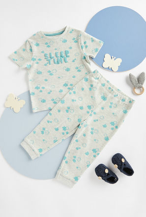 Cloud Print T-shirt and Pyjama Set-mxkids-babyboyzerototwoyrs-clothing-nightwear-sets-2