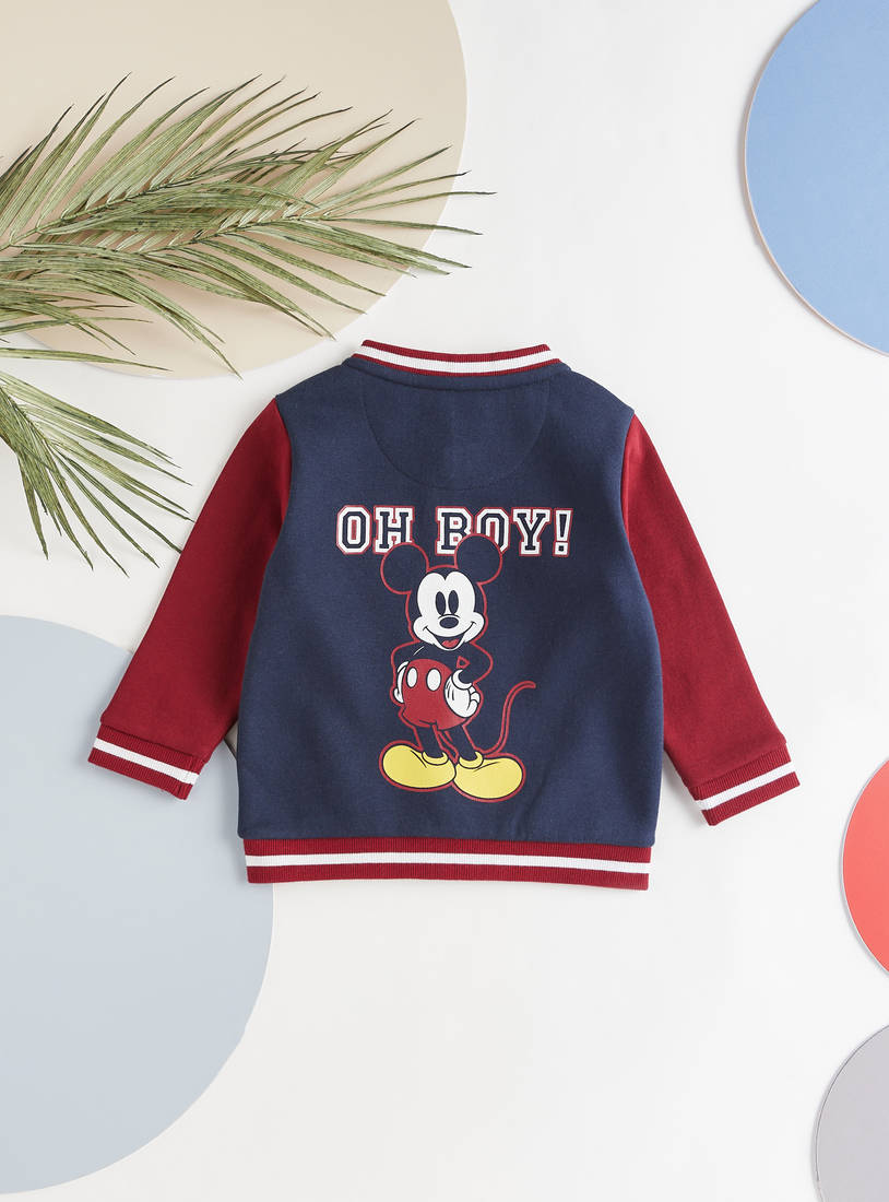 Mickey Mouse Applique Varsity Jacket-Jackets-image-1