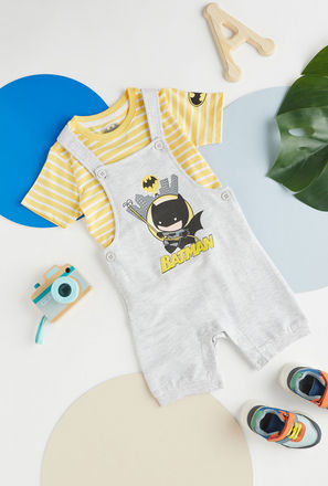 Batman Print Dungaree and Striped T-shirt Set-mxkids-babyboyzerototwoyrs-clothing-character-setsandoutfits-2