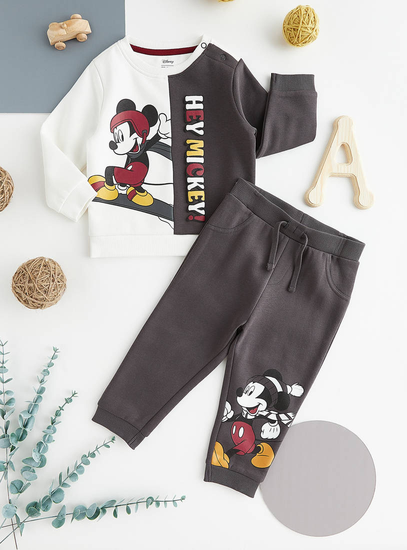 Mickey Mouse Print T-shirt and Joggers Set-Sets & Outfits-image-0
