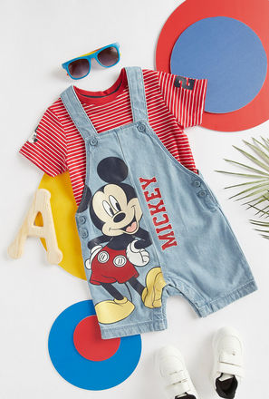 Mickey Mouse Print Better Cotton Denim Dungaree and T-shirt Set-mxkids-babyboyzerototwoyrs-clothing-character-setsandoutfits-1