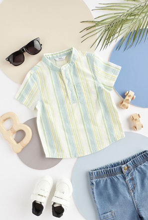 Striped Better Cotton Shirt with Mandarin Collar-mxkids-babyboyzerototwoyrs-clothing-teesandshirts-shirts-2