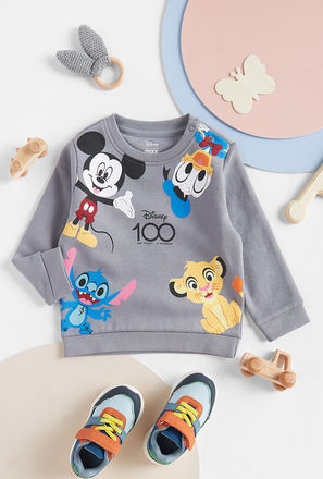 Mickey and Friends Print Sweatshirt with Button Closure-mxkids-babyboyzerototwoyrs-clothing-character-hoodiesandsweatshirts-0