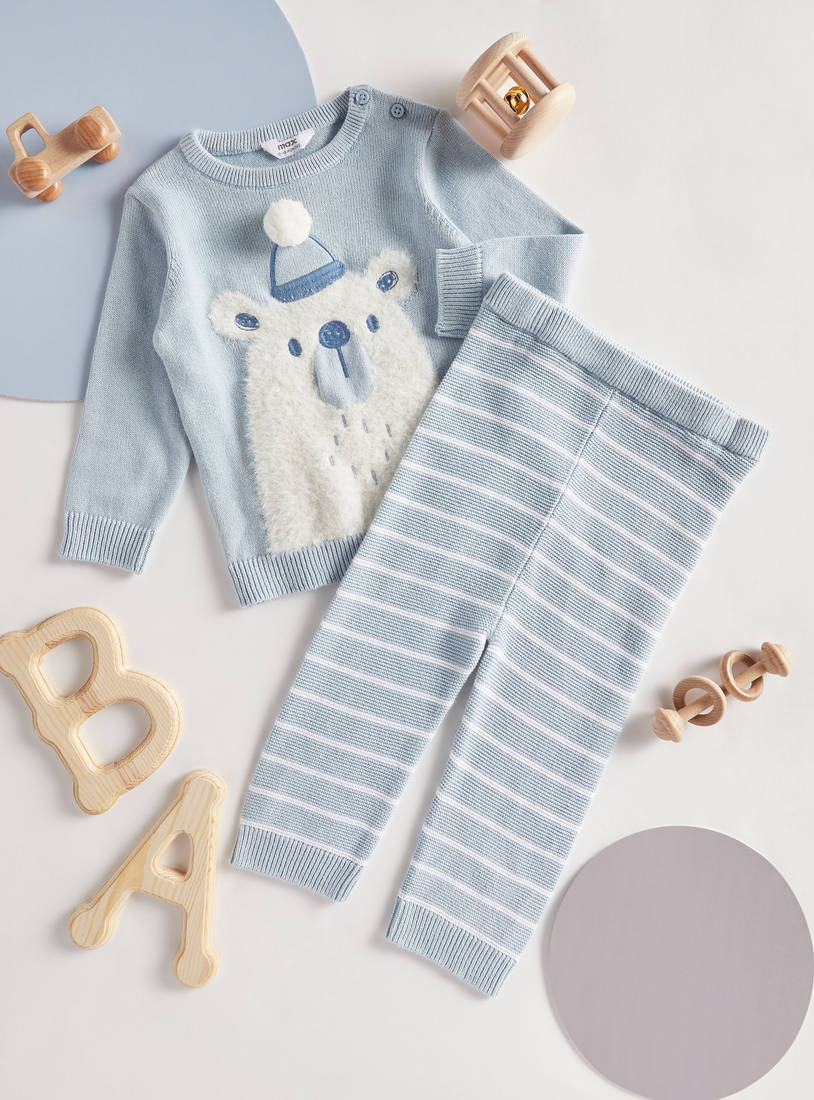 Bear Applique Sweater and Pants Set-Sets & Outfits-image-0