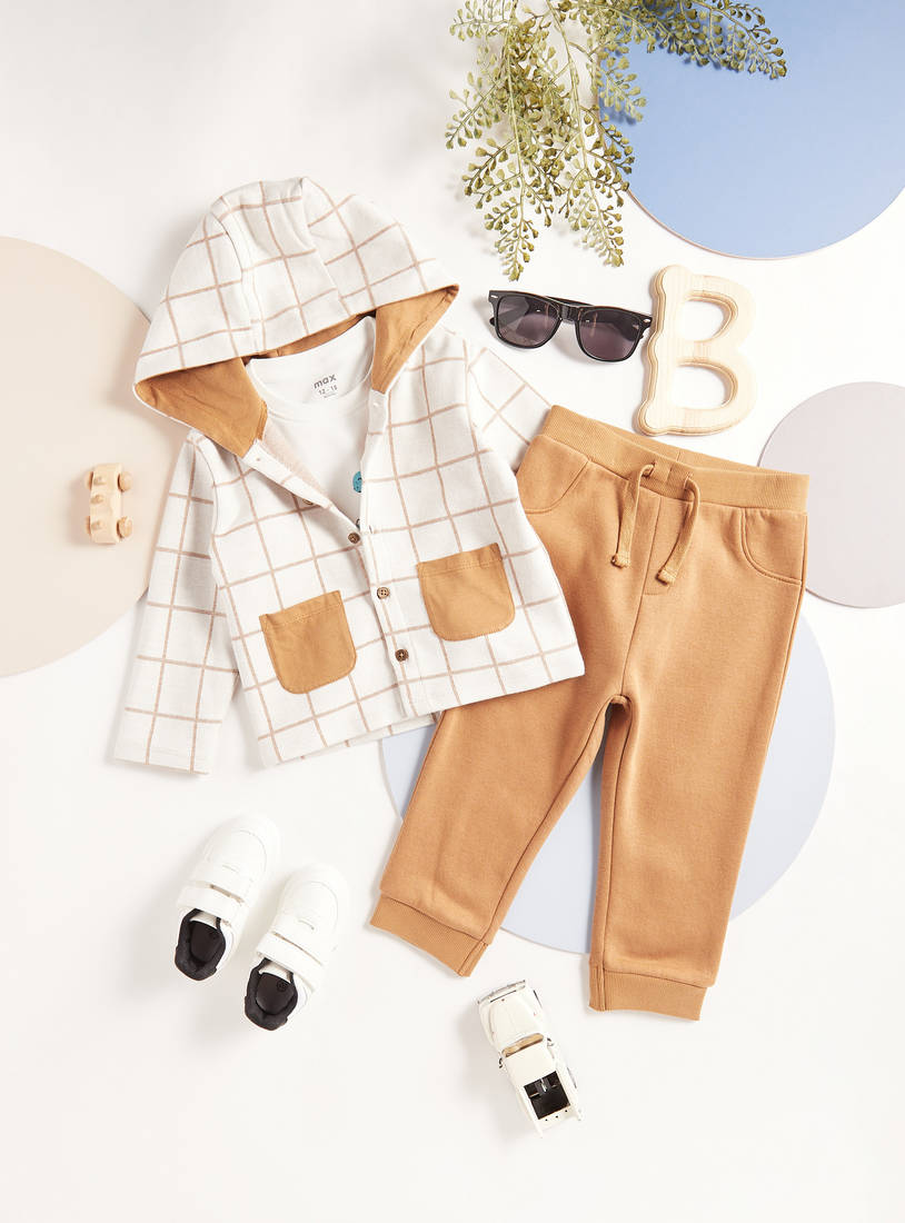 Checked Hooded Shirt with Bodysuit and Joggers-Sets & Outfits-image-0