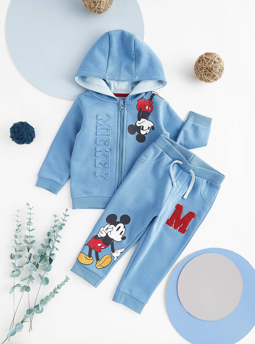 Mickey Mouse Print Zip Through Hoodie and Jogger Set-Sets & Outfits-image-0