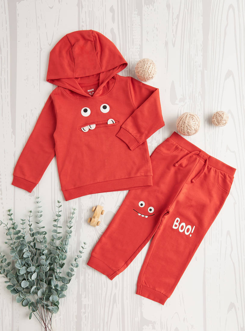 Applique Detail Hooded Sweatshirt and Joggers Set-Sets & Outfits-image-0