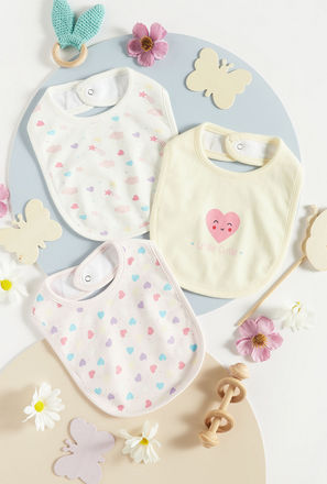 Pack of 3 - Heart Print Bib with Snap Button Closure-mxkids-accessories-girls-sets-0