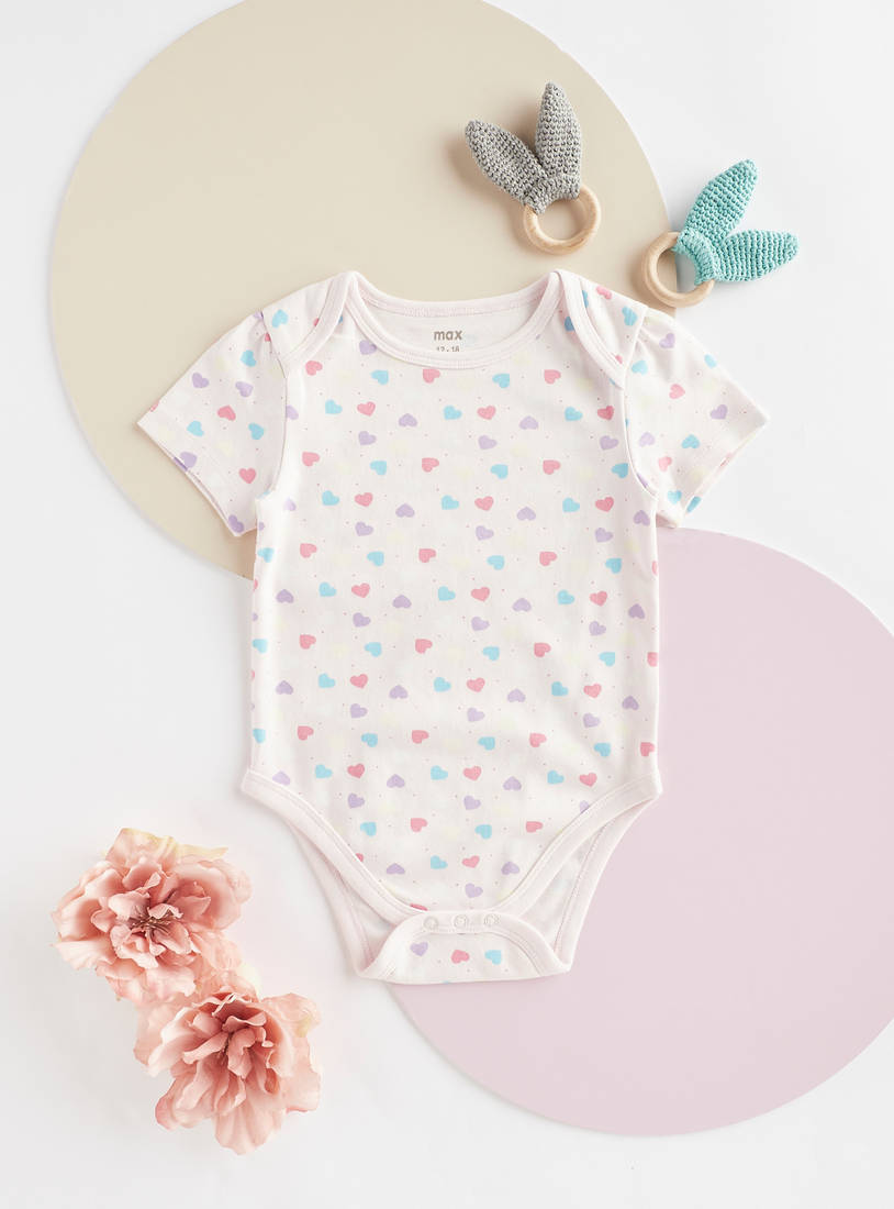 Pack of 3 - Heart Print Bodysuit with Short Sleeves-Rompers-image-1