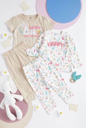 Pack of 2 - Bunny Print Better Cotton T-shirt and Pyjama Set-mxkids-babygirlzerototwoyrs-clothing-nightwear-sets-2