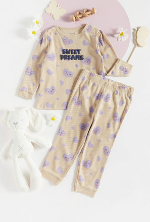 All-Over Heart Graphic Print Ribbed Pyjama Set-mxkids-babygirlzerototwoyrs-clothing-nightwear-sets-1