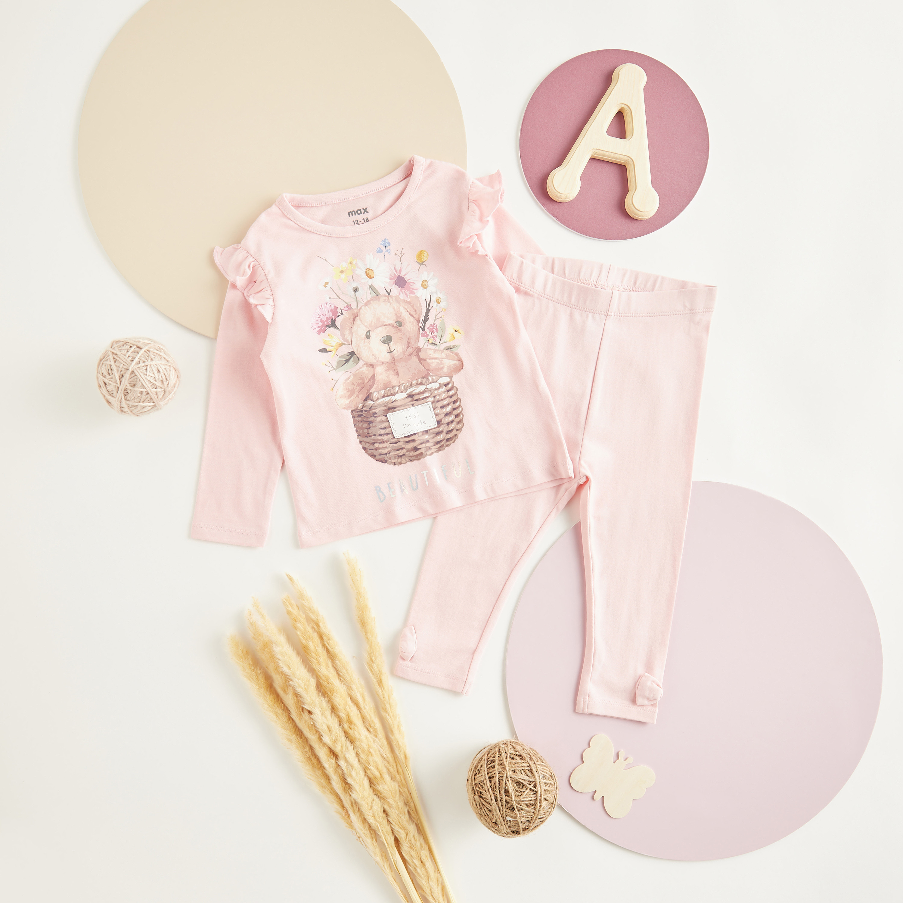 Shop Teddy Bear Print T shirt and Pants Set Online Max Bahrain