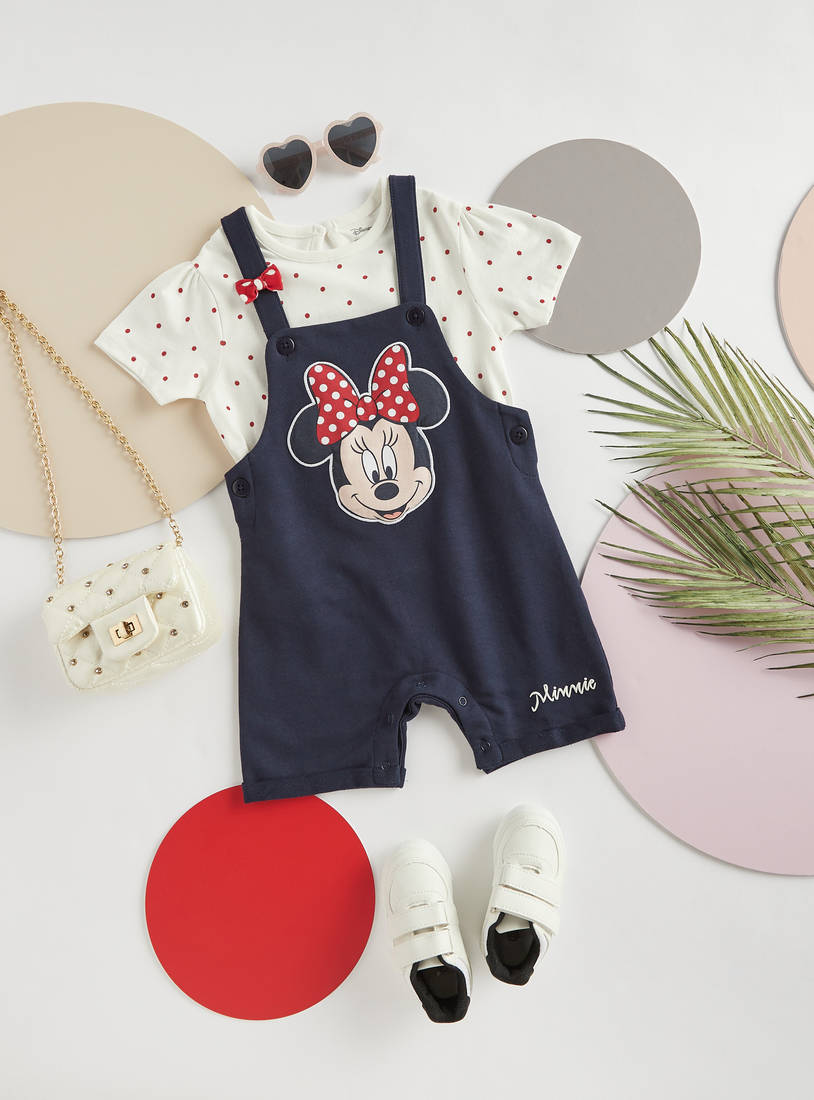 Minnie Mouse Applique Detail Better Cotton T-shirt and Dungaree Set-Sets & Outfits-image-0