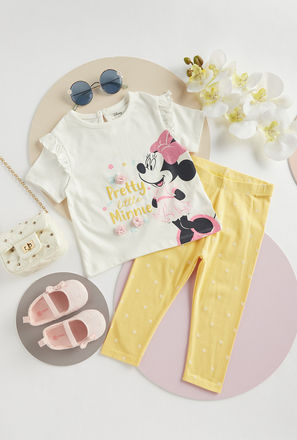 Minnie Mouse Glitter Print Better Cotton T-shirt and Leggings Set-mxkids-babygirlzerototwoyrs-clothing-character-setsandoutfits-1
