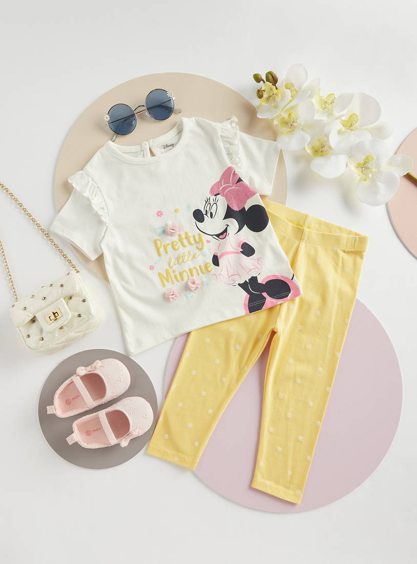 Minnie Mouse Glitter Print Better Cotton T-shirt and Leggings Set-Sets & Outfits-image-0