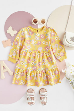 Floral Print Better Cotton Tiered Dress with Long Sleeves-mxkids-babygirlzerototwoyrs-clothing-dresses-casualdresses-3