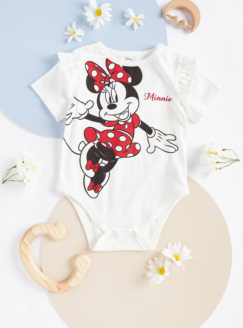Minnie Mouse Print Bodysuit with Leggings and Beanie Cap-Sets & Outfits-image-1