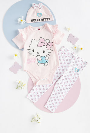 Hello Kitty Print Better Cotton Bodysuit with Leggings and Beanie-mxkids-babygirlzerototwoyrs-clothing-sets-1