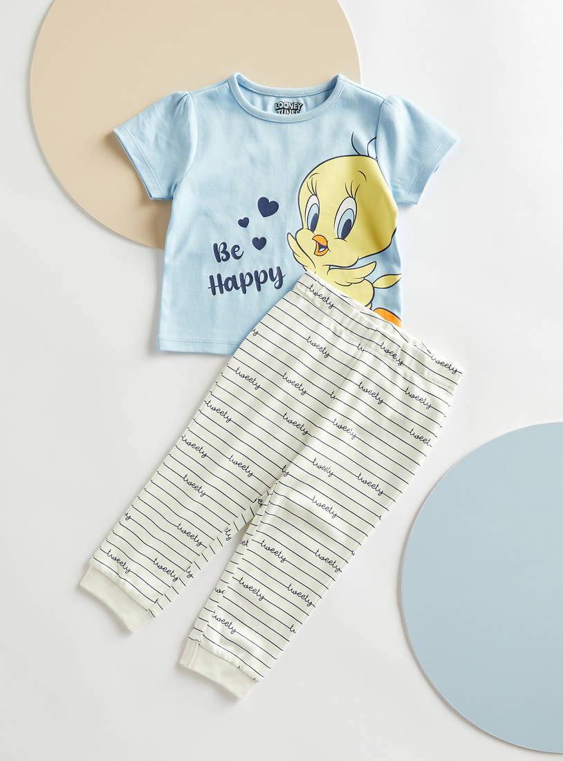 Tweety Print T-shirt and Pyjama Set-Sets & Outfits-image-0