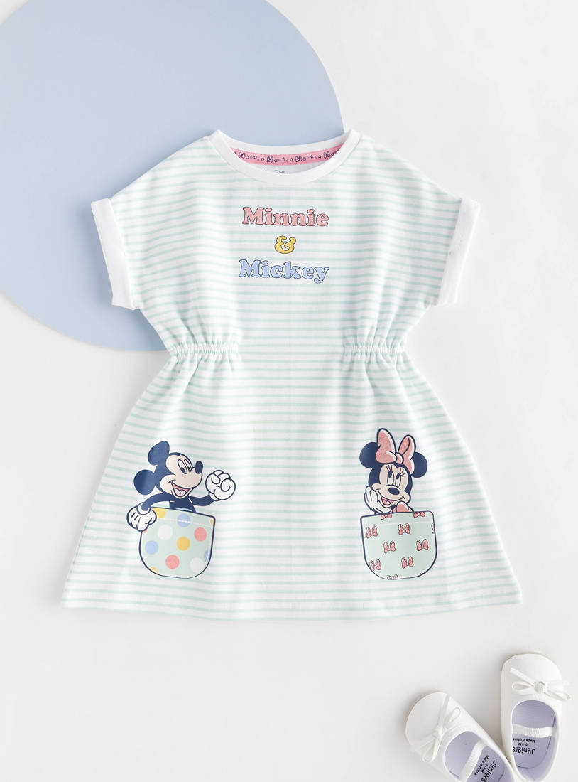 Mickey and Minnie Mouse Print Striped Dress-Dresses-image-0