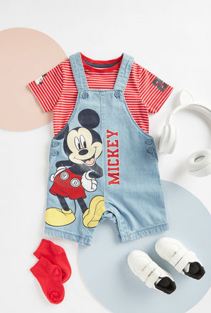 Mickey Mouse Print Dungaree and T-shirt Set-mxkids-babygirlzerototwoyrs-clothing-character-setsandoutfits-3
