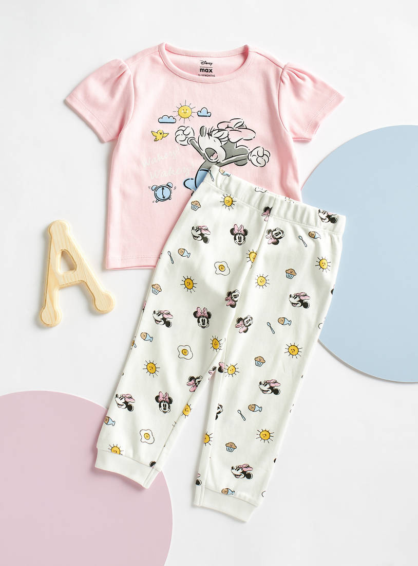 Minnie Mouse Print T-shirt and Pyjama Set-Sets & Outfits-image-0
